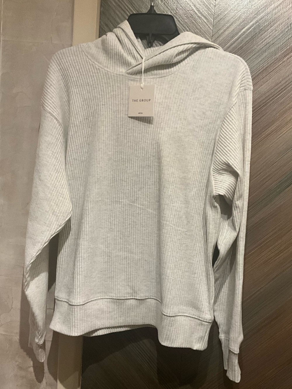 Aritzia Light Gray Ribbed Hooded Sweater